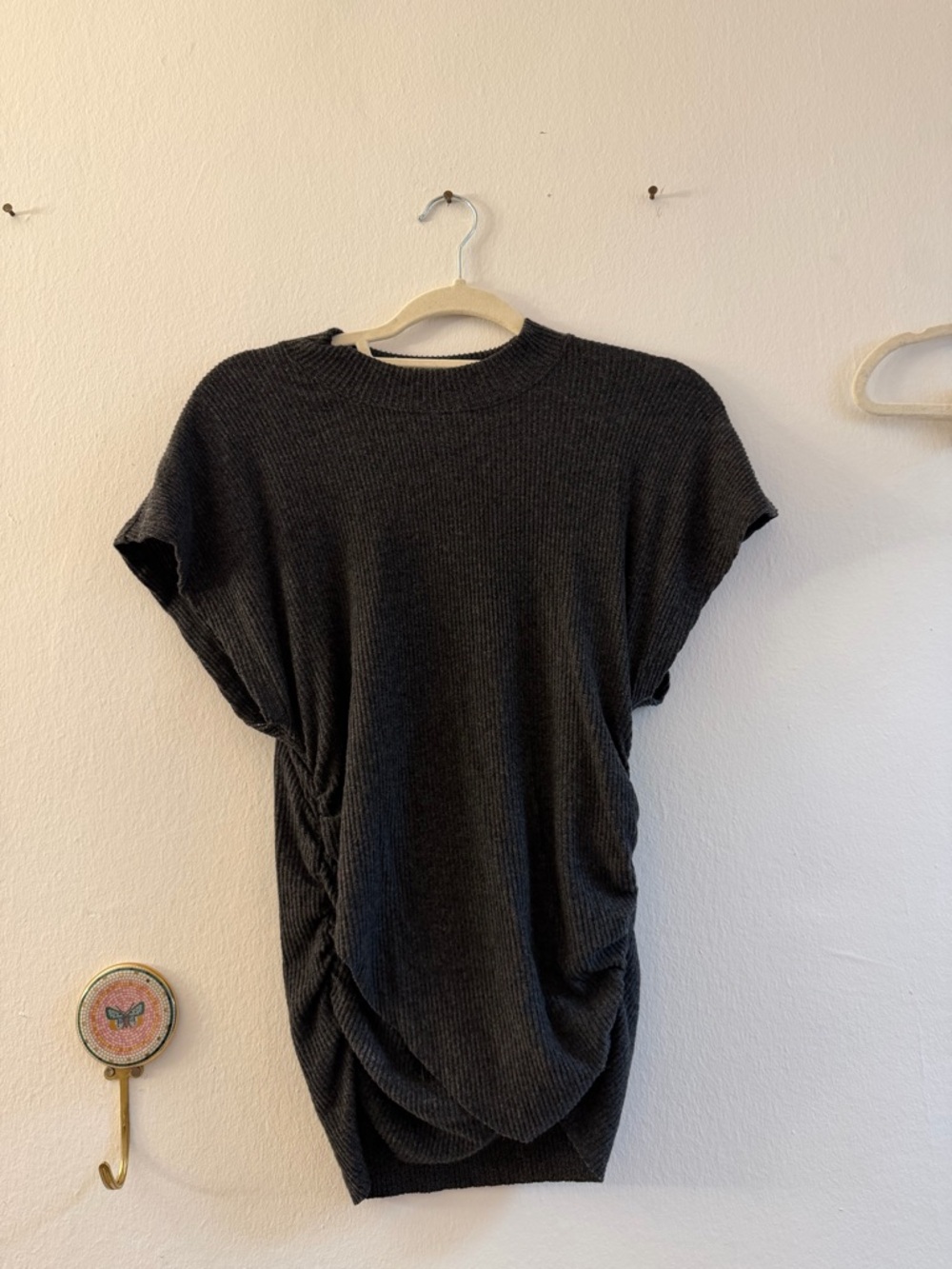 Charcoal Ribbed Short Sleeve Tunic